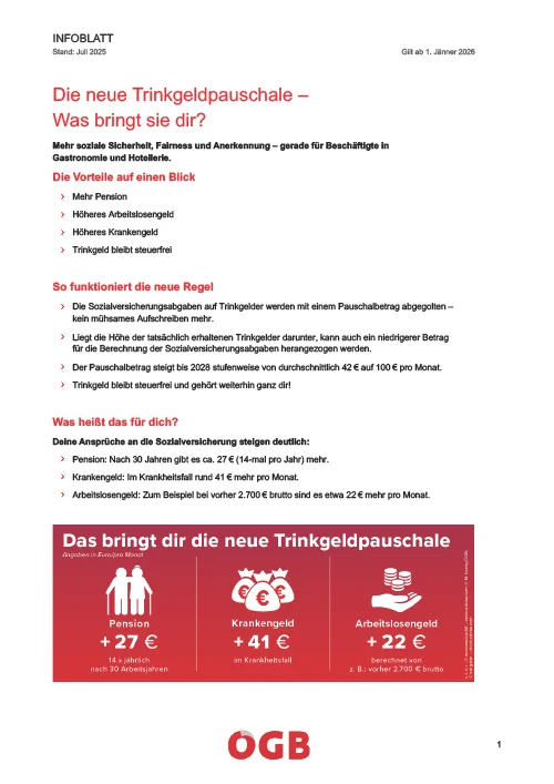 OEGB-Infoblatt: Das bringt die Trinkgeldpauschale